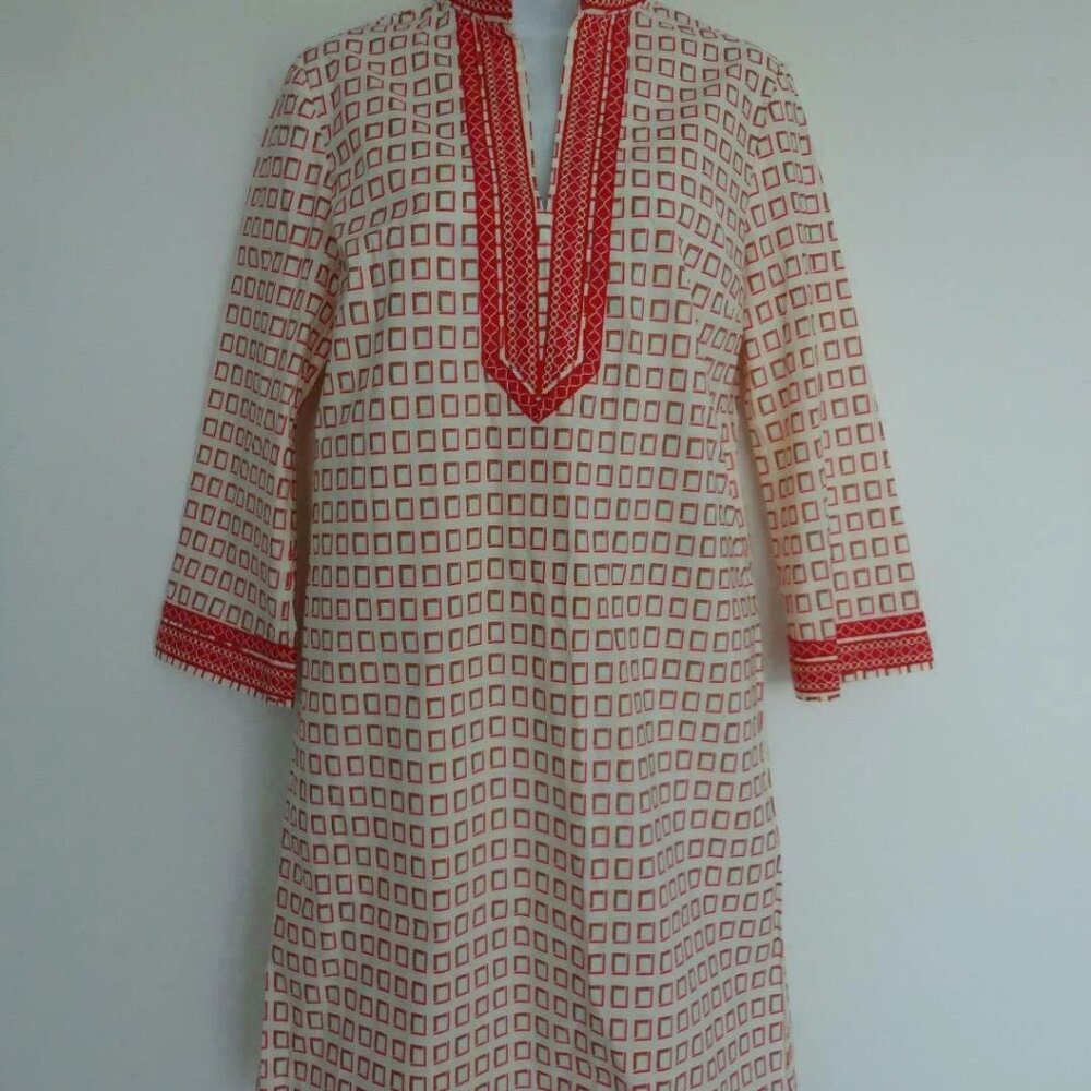 NWT TORY BURCH Square Frame Red Cotton Tory Mini Dress 6